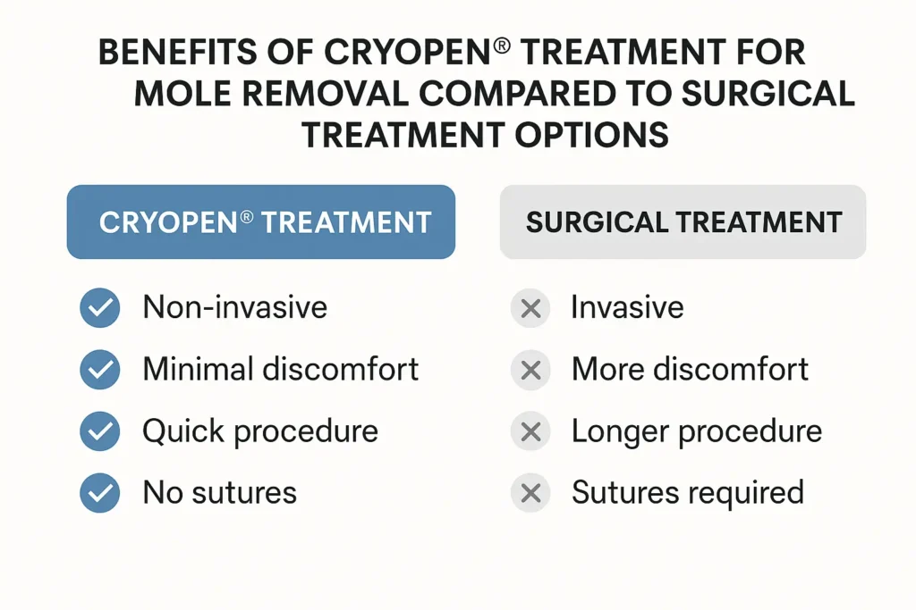Table to show the benefits of getting moles removed Greater London (City of London) from LA LIPO