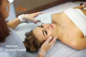 Woman having Hi-Fu to reduce wrinkles Greater London (City of London).