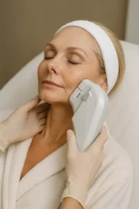 Woman receiving HIFU non surgical facelift treatment Greater London (City of London)