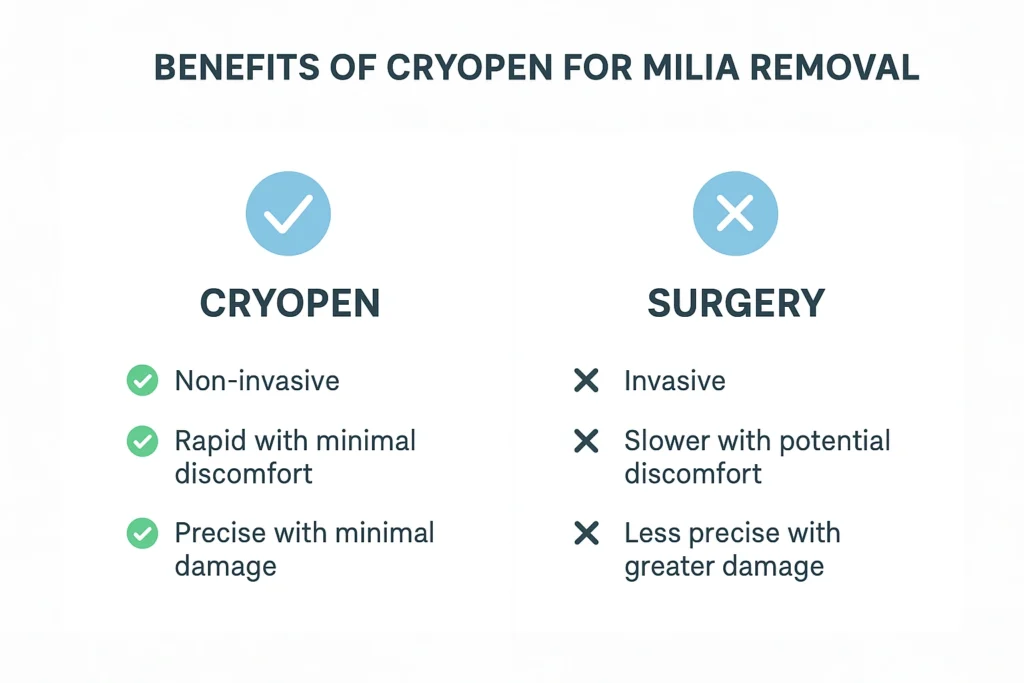 Benefits of cryopen for milia removal Greater London (City of London) compared to surgical treatments.