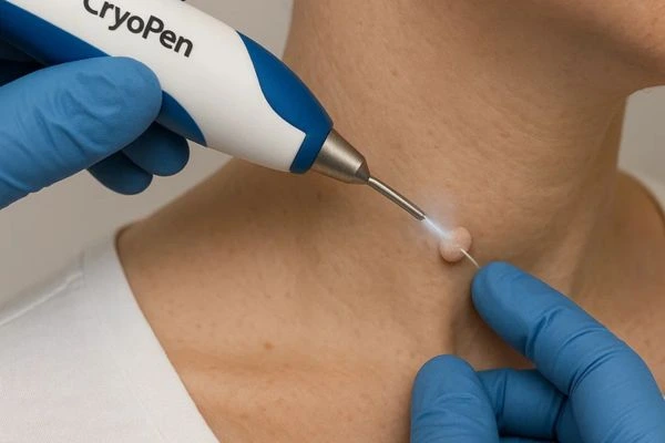 Person receiving cryotherapy Greater London (City of London) for skin tag removal