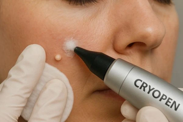 Woman receiving milia removal treatment Greater London (City of London)