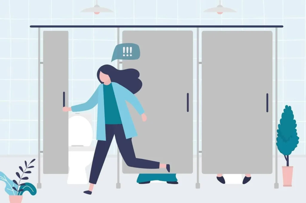 graphic of Urine incontinence Greater London (City of London) woman running to the toilet.
