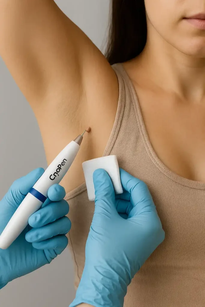 woman having cryopen to remove underarm skin tags Greater London (City of London)