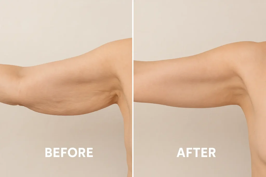 Picture of LA LIPO Greater London (City of London) before and after results of skin tightening treatment on the upper arms.